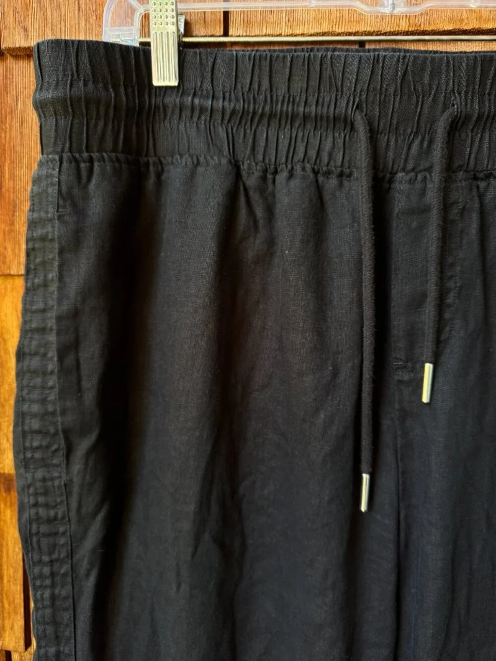 Quince Black Linen Elastic Waist Pants in Women's X-Large
